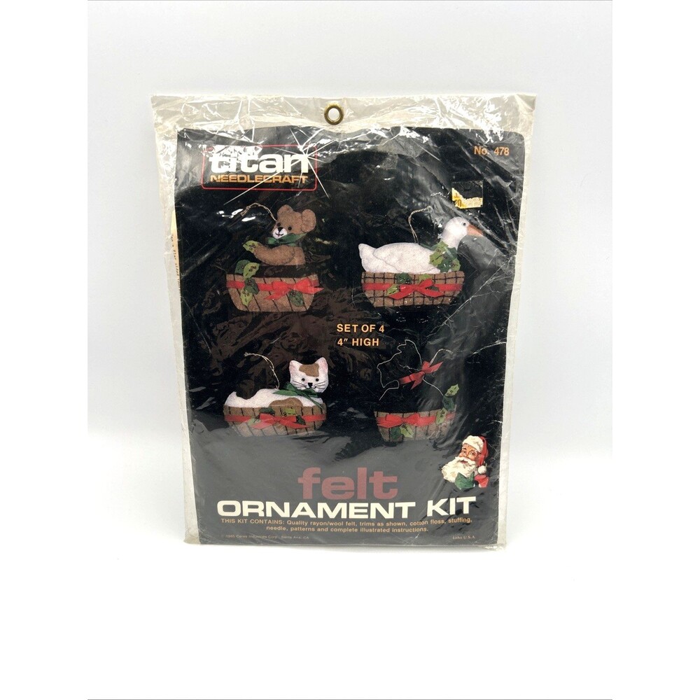 VTG Titan Needlecraft Felt Ornament Kit Bear Goose Cat Scottie Dog 4" USA NIP